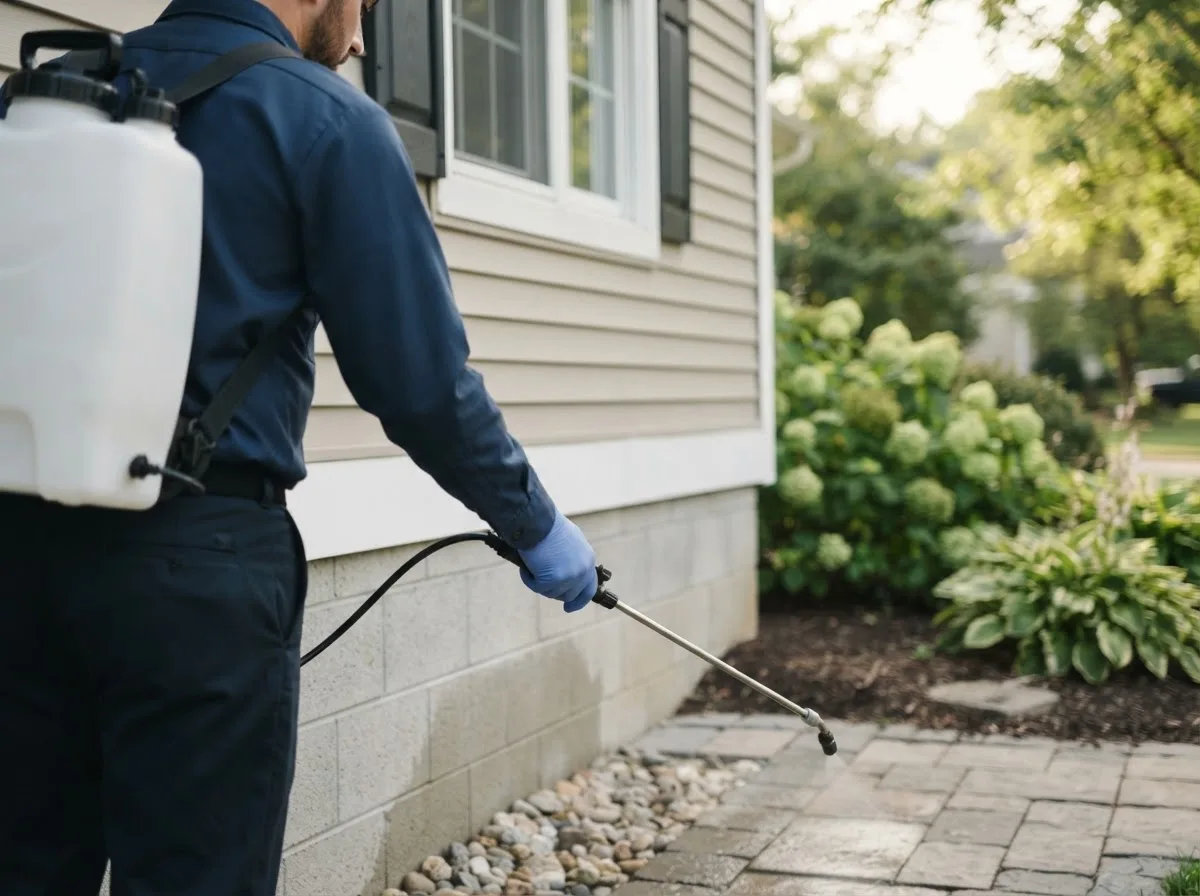 Pest control technician inspecting a home in Deland, FL